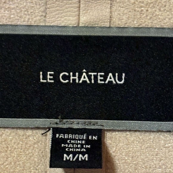 Le Chateau-Beige embroidered vegan leather suede waterfall blazer/jacket - Picture 3 of 6